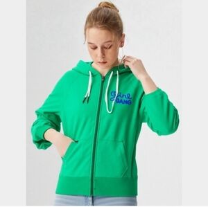 NWT Sandrine Rose X Free People Zip Up Green Embroirdered French Terry Hoodie